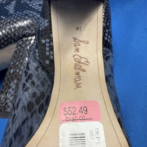 Sam Edelman Sz 10 Snakeskin Leather Mid Boots Block Heel Square Toe Blk/ Grey - Picture 3 of 9